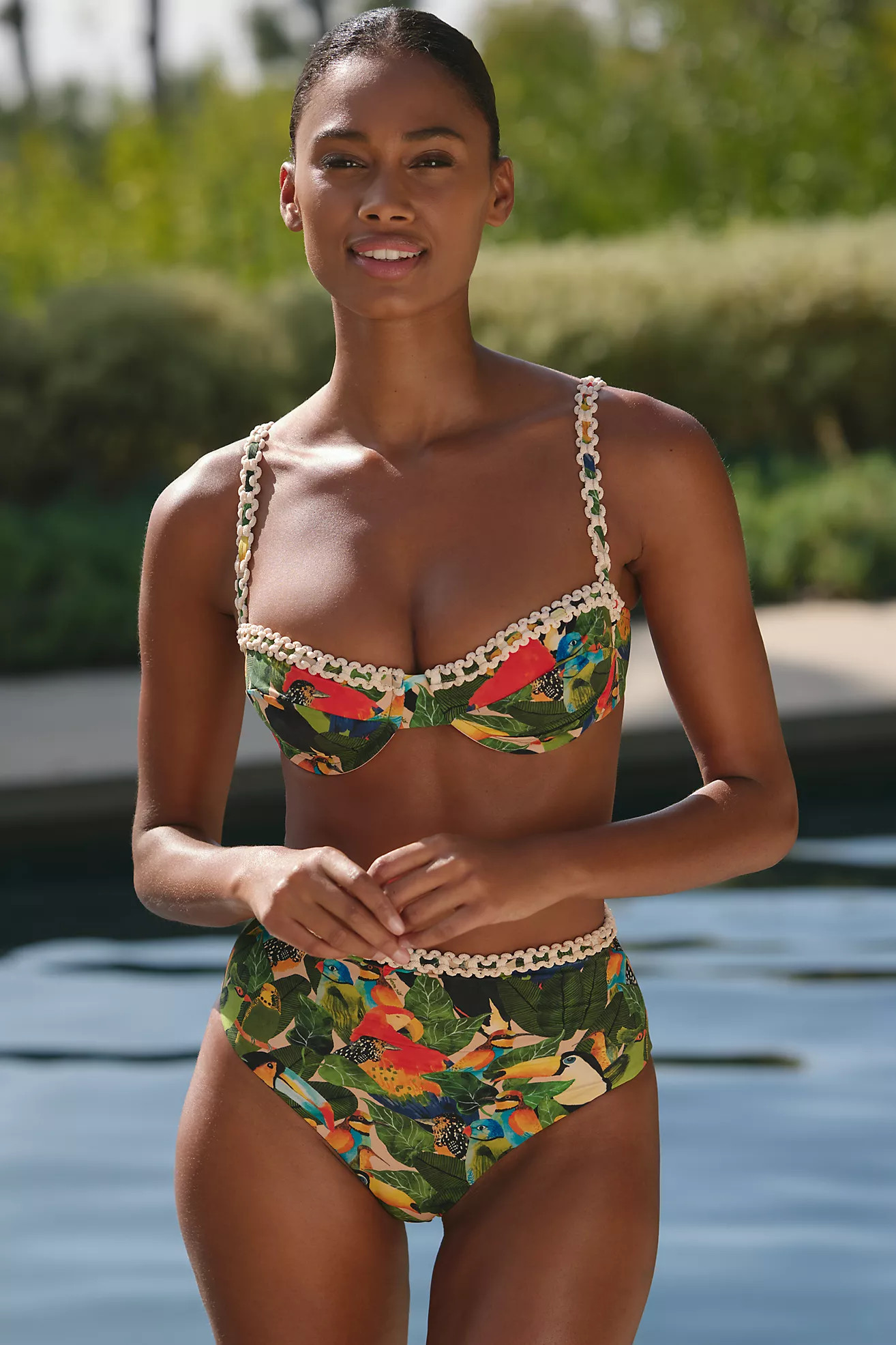Farm Rio Bird Leaves High-Rise Bikini Bottoms | Anthropologie (US)