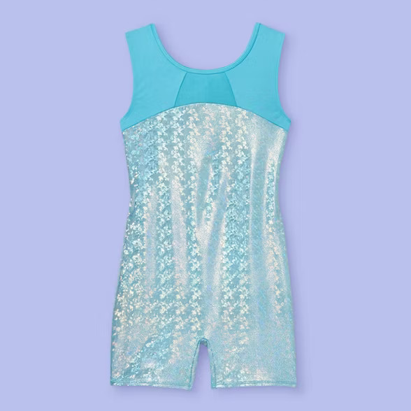 Girls' Shimmer Foil Gymnastics Biketard - More Than Magic™ Turquoise | Target