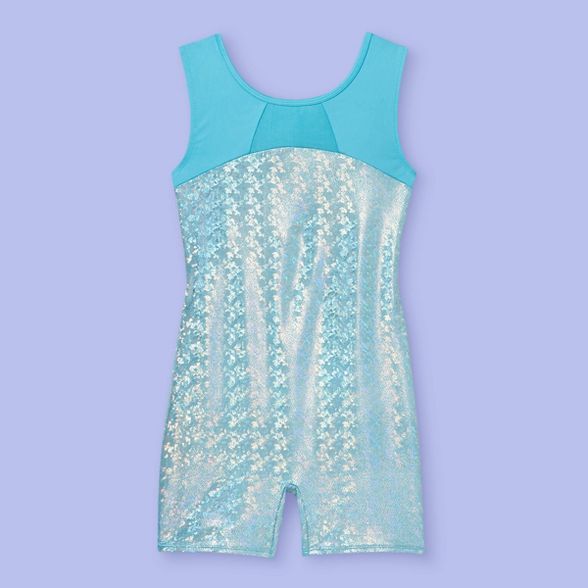 Girls' Shimmer Foil Gymnastics Biketard - More Than Magic™ Turquoise | Target
