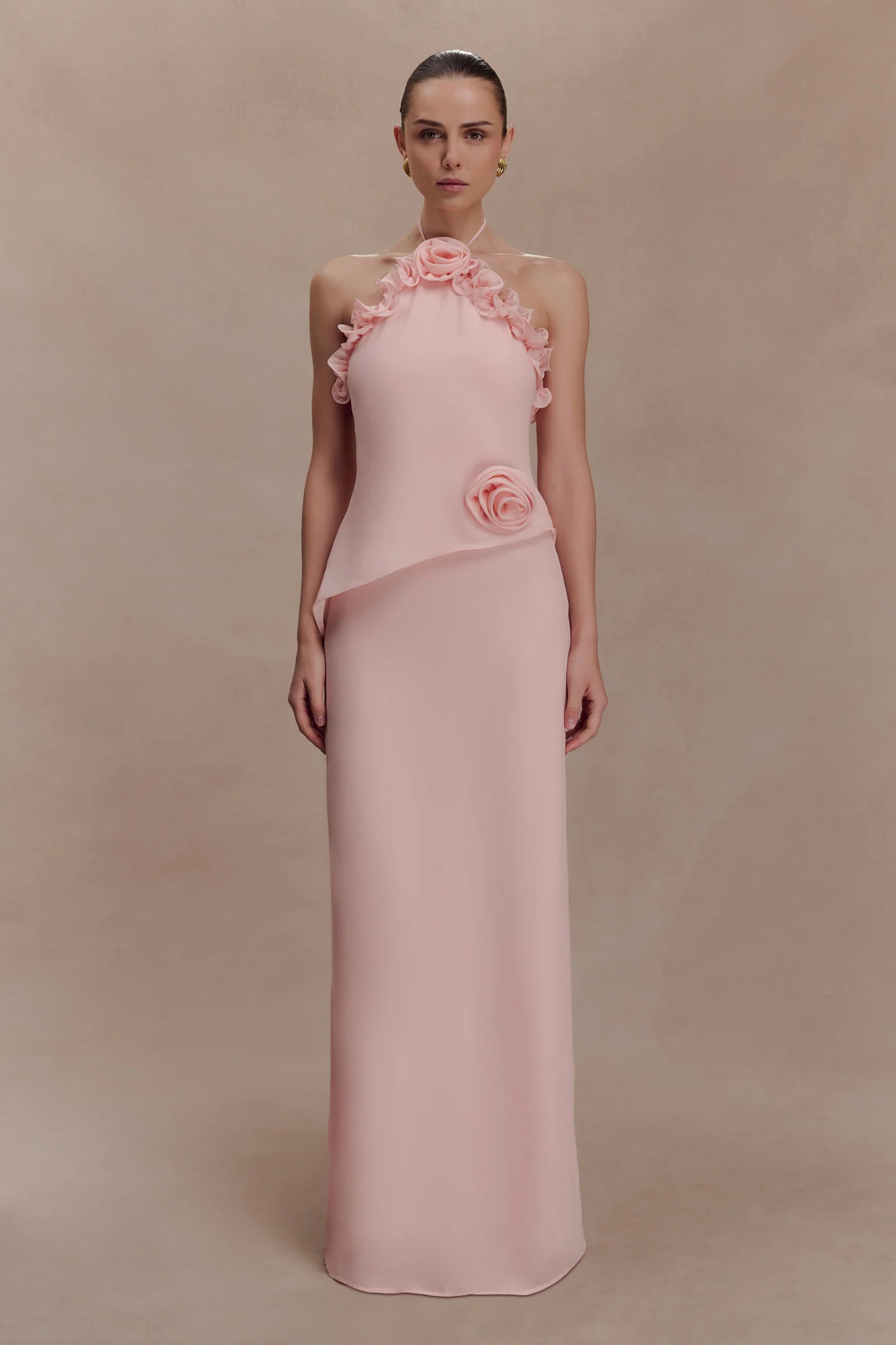 Chiffon Flower Maxi Dress - Baby Pink | MESHKI US