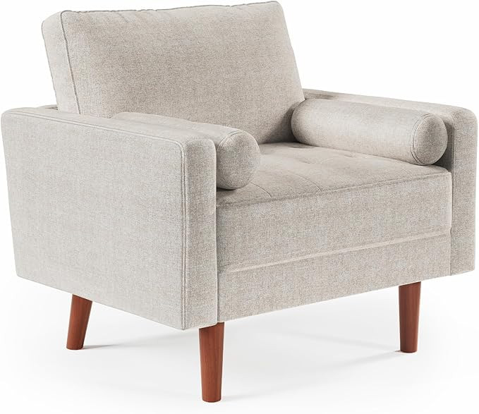 Beige Accent Chairs, Mid Century Modern Accent Chair with Track Armrest, Button Tufted Armchair, ... | Amazon (US)