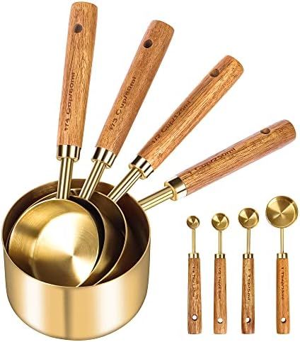 GuDoQi Measuring Cups and Spoons Set of 8, Wooden Handle with Metric and US Measurements, Premium St | Amazon (CA)