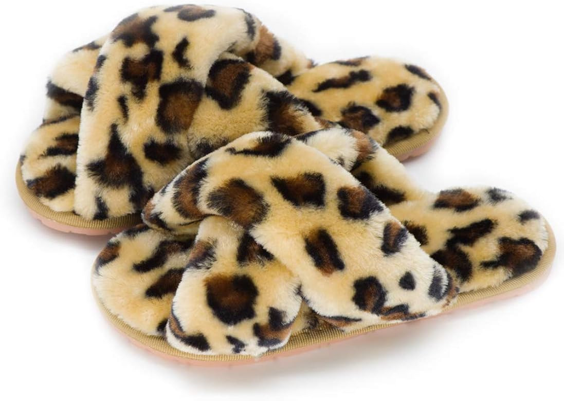 Women's Fuzzy Fluffy Furry Fur Slippers Flip Flop Open Toe Cozy House Memory Foam Sandals Slides ... | Amazon (US)