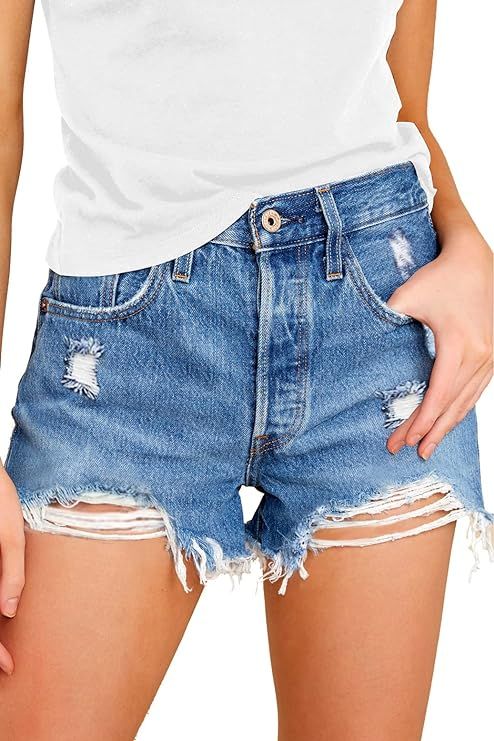 DYLISEA Womens Jean Shorts High Waisted Ripped Distressed Cut Off Frayed Denim Jean Shorts for Wo... | Amazon (US)