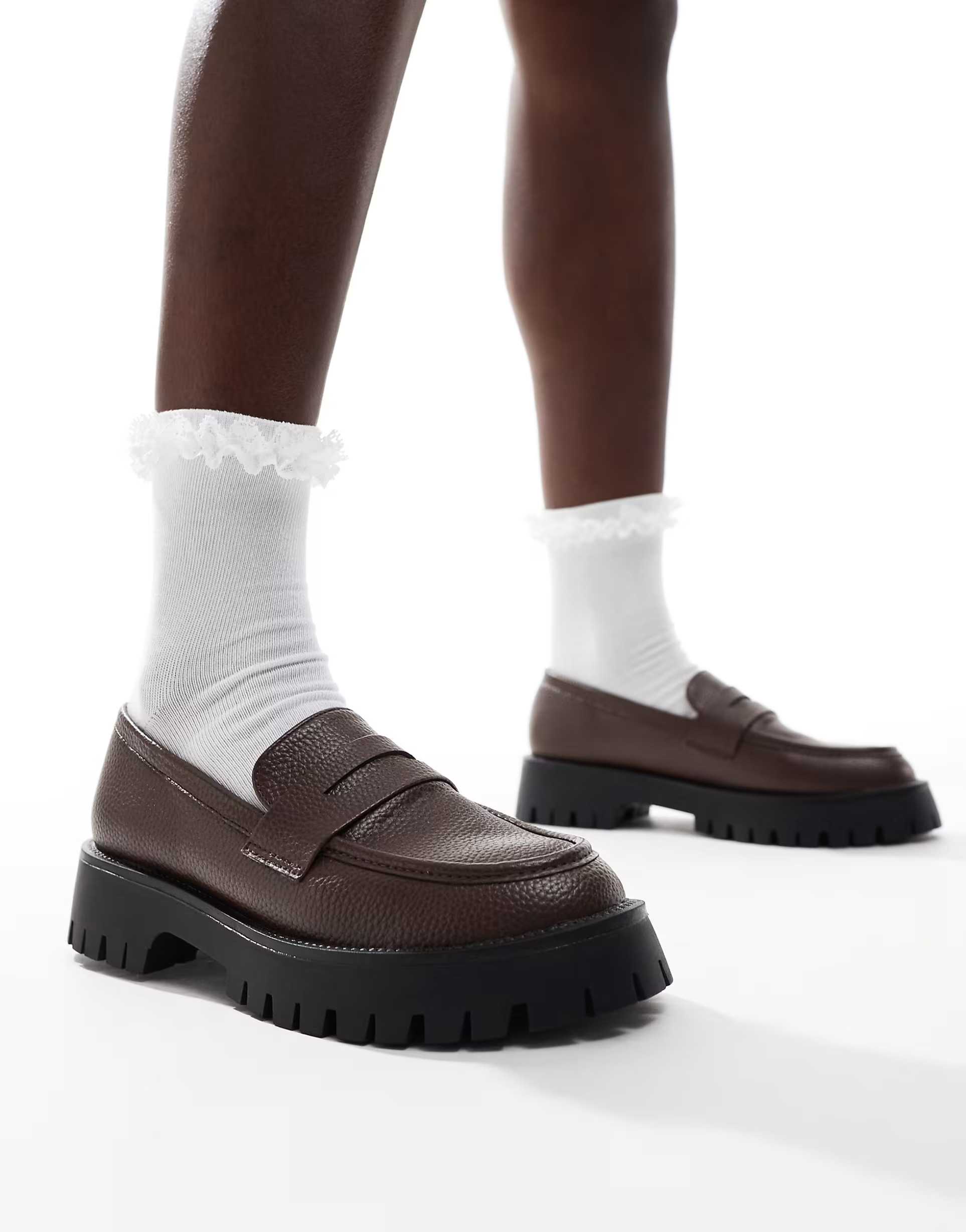 SEQWL chunky penny loafers in distressed brown | ASOS (Global)