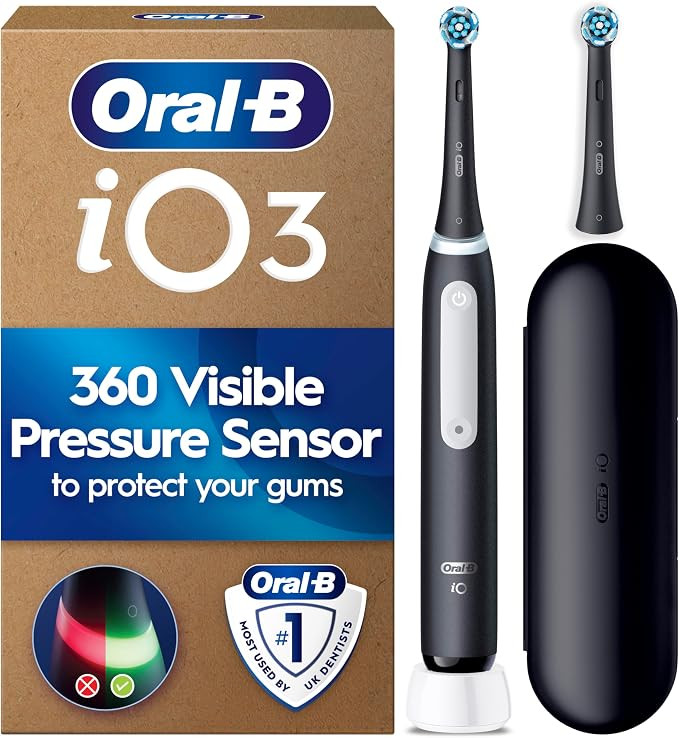 Oral-B iO3 Electric Toothbrush for Adults, Matt Black - Pressure Sensor, with 2 Toothbrush Heads,... | Amazon (UK)