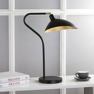 Giselle 30 in. Black Arc Table Lamp with Gold Leaf Interior Shade | The Home Depot