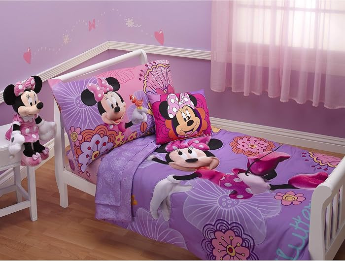 Disney 4 Piece Minnie's Fluttery Friends Toddler Bedding Set, Lavender | Amazon (US)
