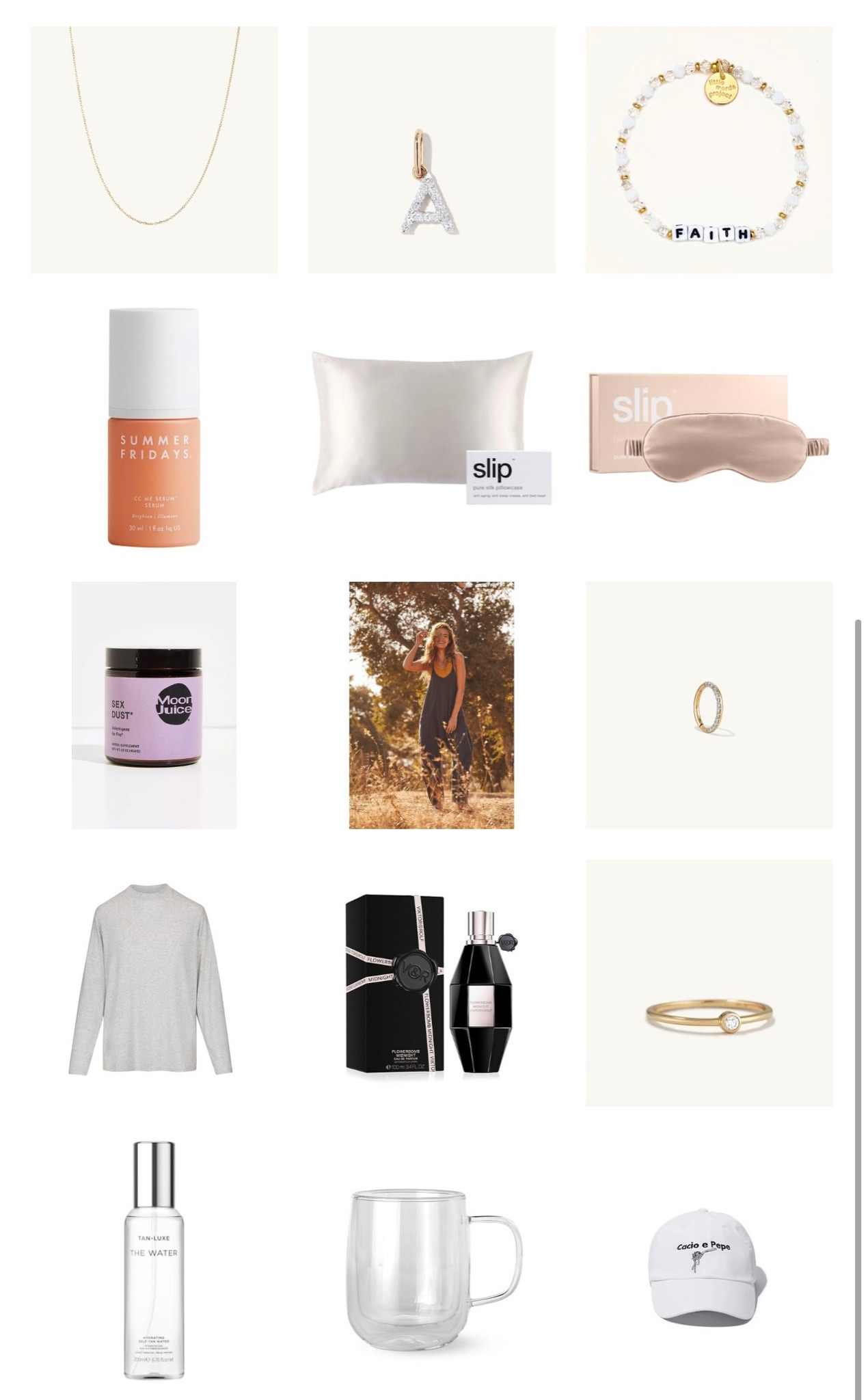 Valentines Day Gift Guide. Mix & match of different price ranges, but there’s nothing a girl wouldn’t like in here. 

little words project bracelet. Every girl ever will wear it everyday. The faith one is my favorite on colors alone. Can be religious or just have faith in yourself/ or faith in relationship. Its my fav, but love you on is cute too. 

Fragrance, can’t fail with chanel. Best scent ever. I’m out here dropping my secrets to success with this one, its every day. Replica beachwalk is another every day, great for someone who needs a non fragrance perfume. 

Comfy girls: skims shirt. Can’t fail. TTS or go one up for more comfort. Just ordered it myself. 

skin care girly: the cc serum best shit ever

mejuri: if you’re balling out, I would die for the initial necklace and matching chain. both linked. I did link though a way cheaper alternative, and I’ve seen good reviews, for something that is only gold plated/ 13 dollars vs closer to 300+ for mejuri.

If she has cartiliage pierced; the earring for this is unreal choice. I want this myself. Feel like most girls still have their claires cartiliage piece from decades ago. 

Sleepy skincare girl: slip anything. High end choice 

sexy choices: the victor & rolf is the hottest scent ever, next question. The moon juice sex vitamins are dope too; its a well known brand & such an original gift. 

Random but kinda fun: the cacio pepe hat is basic and cute, but for an italian pasta and butter obsessed girl, I think its cute and every day wear.

#valentinesdaygift #valentinesdayguide #giftsforher

#LTKGiftGuide #LTKunder100