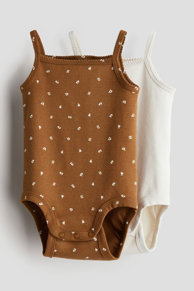 2-pack Ribbed Cotton Bodysuits - Brown/floral - Kids | H&M US | H&M (US + CA)