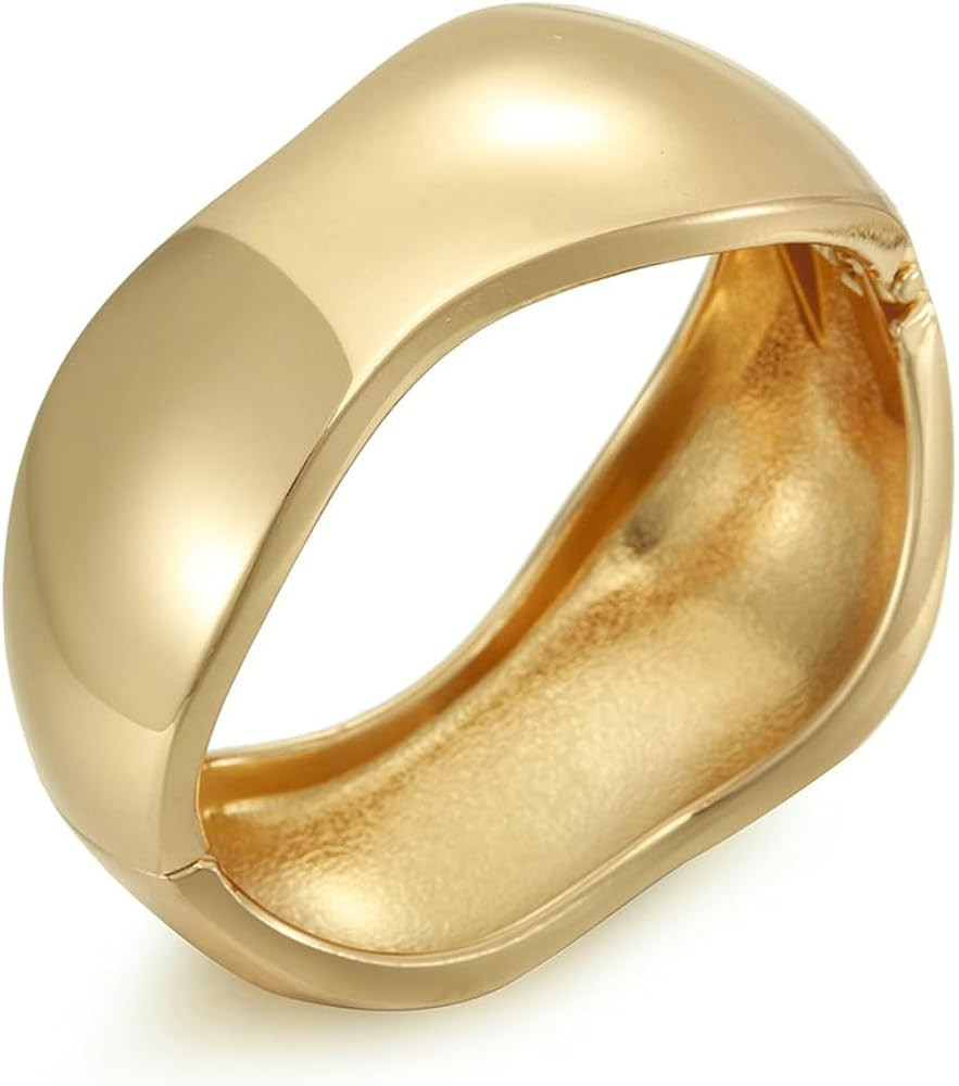 Fashion Irregular Wide Chunky Bangle Bracelets for Women Girls Dainty 14K Yellow Gold Plated High... | Amazon (US)