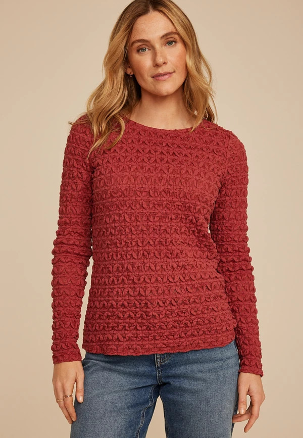 Textured Boat Neck Long Sleeve Tee | Maurices