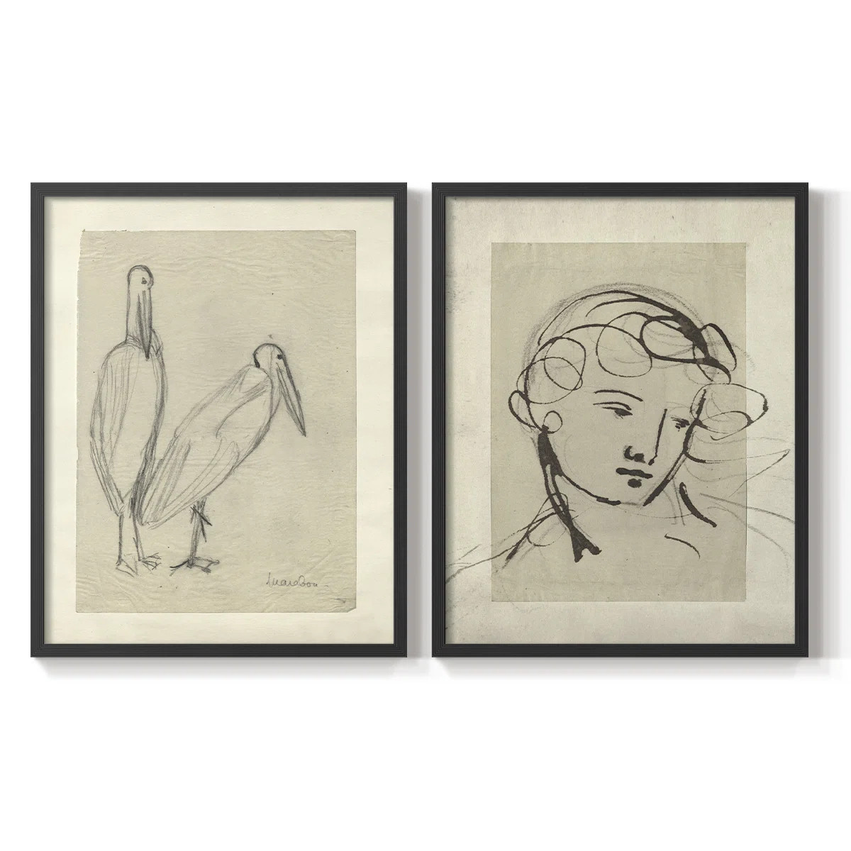 Vintage  Sketch II  -Framed Giclee Print - Set of 2 (Set of 2) | Wayfair North America