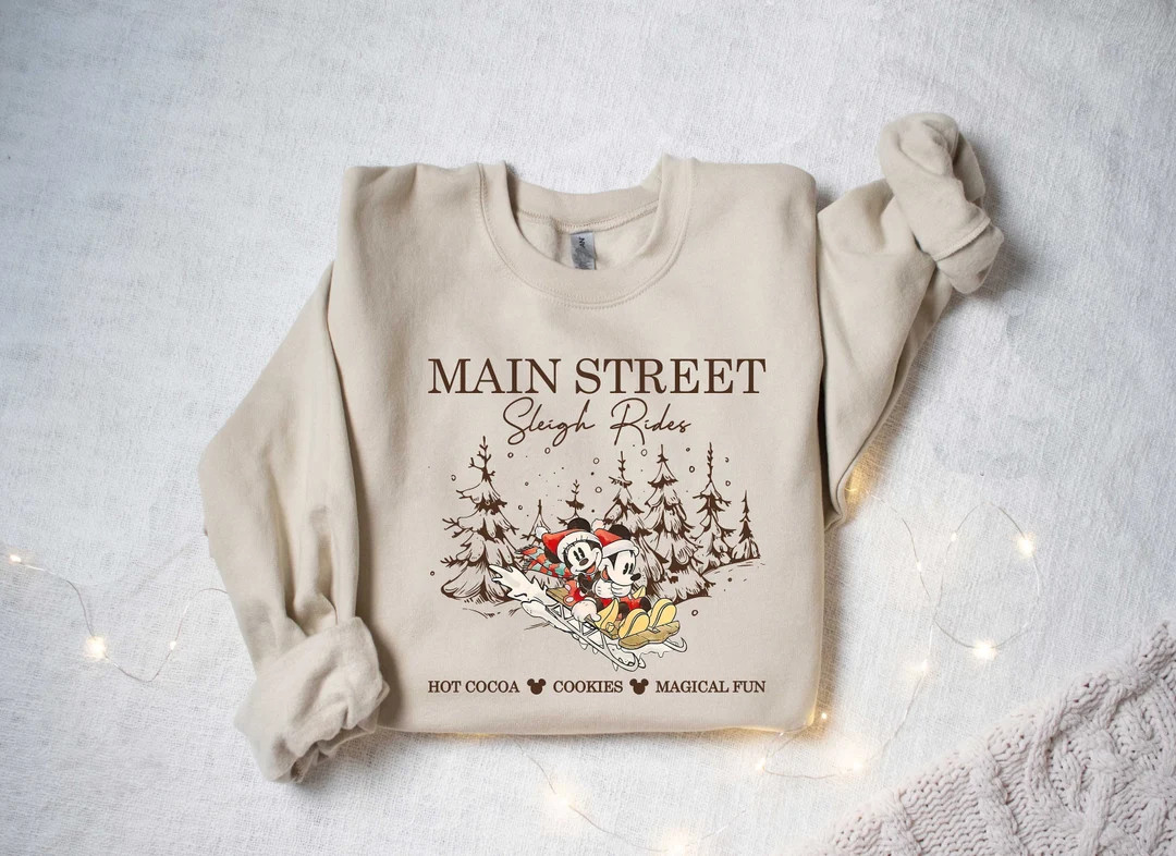Retro Mickey Minnie Main Street Sleigh Rides Shirts, Disney Christmas Shirt, Mickey Minnie Christ... | Etsy (US)