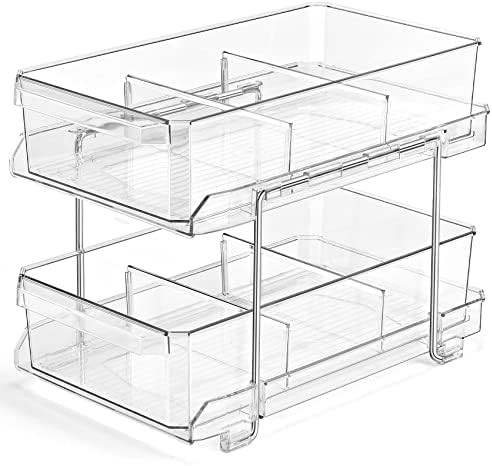 Amazon.com: 2 Tier Clear Organizer with Dividers, Multi-Purpose Slide-Out Storage Container, Bath... | Amazon (US)