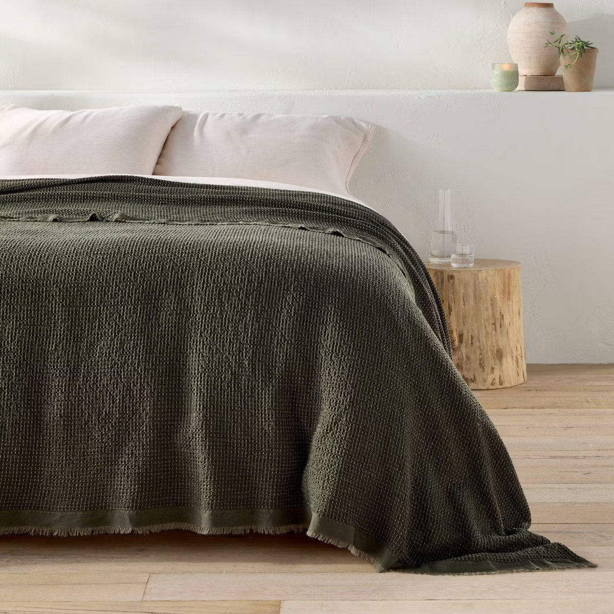 King Plus Textured Waffle Coverlet Olive Green - Casaluna™ | Target