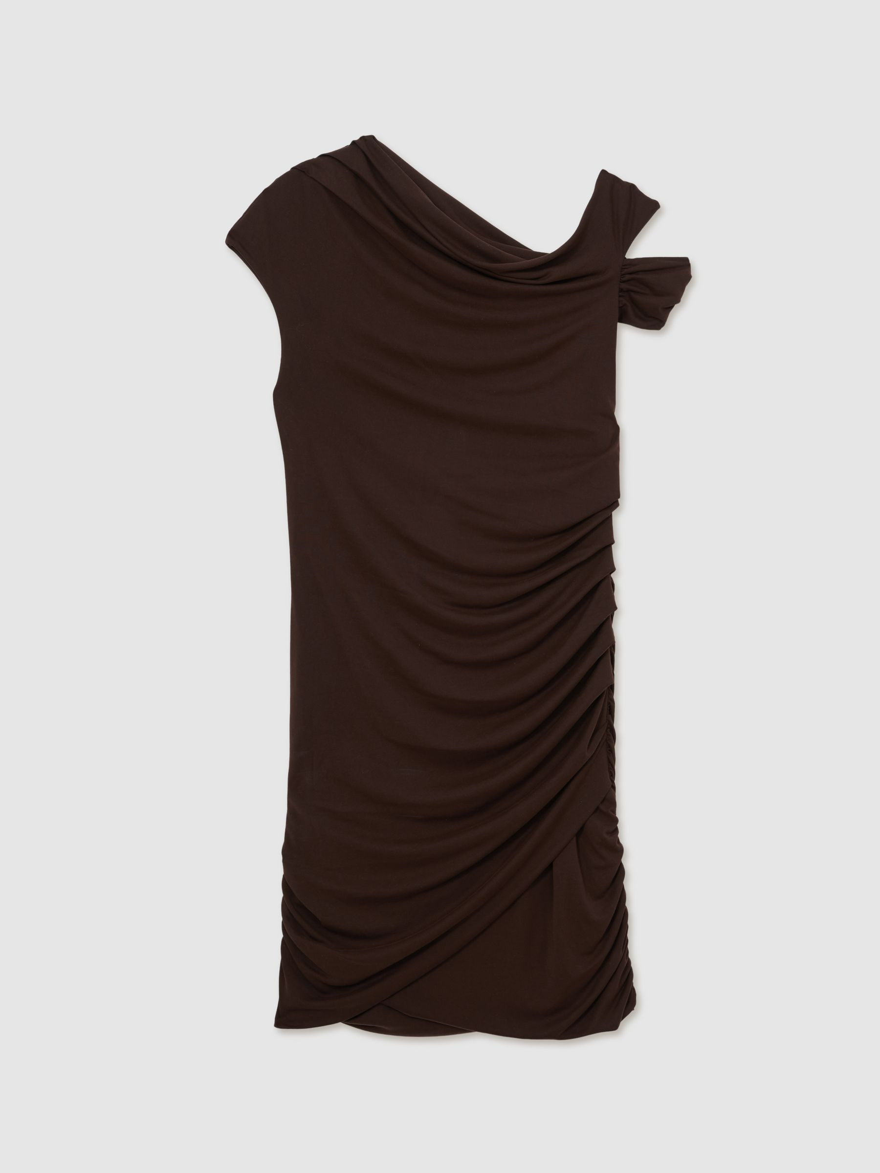 Reiss Ruched Jersey Mini Dress in Chocolate Brown | REISS | Reiss US