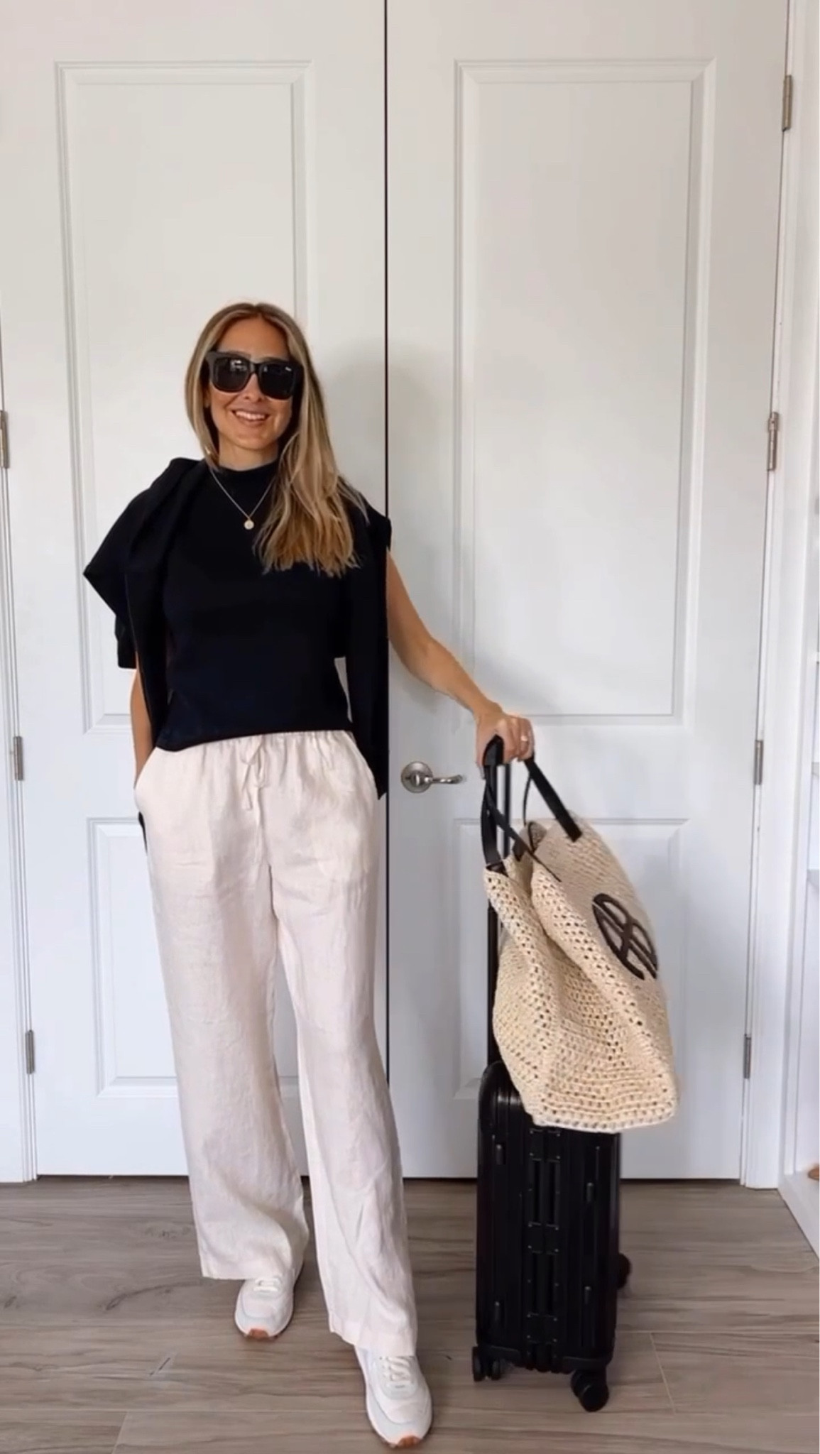 Airport / travel outfit idea for a warmer  destination. For spanx items use code: ALINEXSPANX for 10% off and free shipping. 
Comfortable linen pants , ultra stretchy top and sweater, perfect to travel comfortable and stylish 
Everything runs true to size 
Wearing a size small 

#LTKover40 #LTKtravel #LTKU