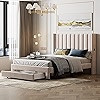 Rockjame Full Size Bed Frame, Velvet Upholstered Platform Bed Frame Full with Headboard and Stora... | Amazon (US)