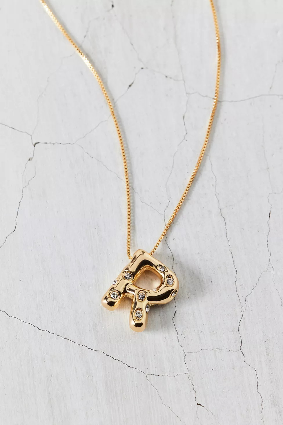 14k Gold Plated Rhinestone Bubble Initial Charm Necklace | Urban Outfitters (US and RoW)