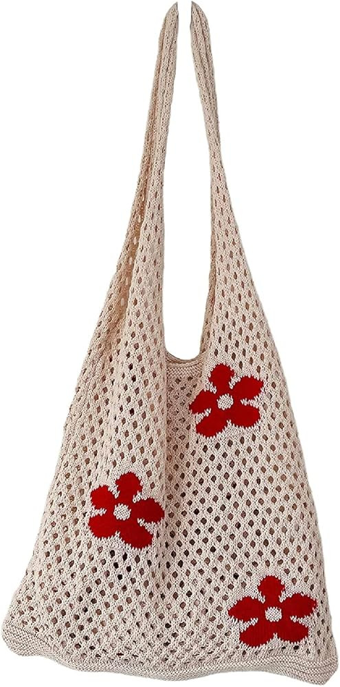 Fairycore Hobo Bag for Women Fairy Grunge Aesthetic Tote Bag Y2K Flower Print Knitted Crochet Cot... | Amazon (US)