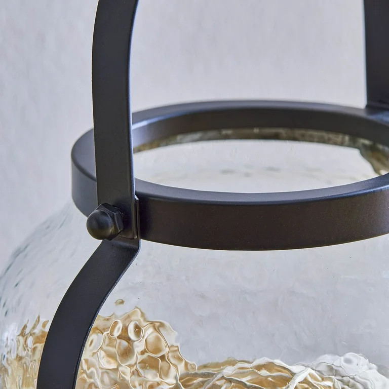 Better Homes & Gardens Black Metal Hammered Glass Candleholder Lantern, 8", Medium | Walmart (US)