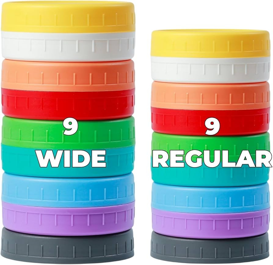18 Pack 9 Wide Mouth & 9 Regular Mouth Mason Jar Lids with Silicone Rings,Thickened Leak-proof Li... | Amazon (US)