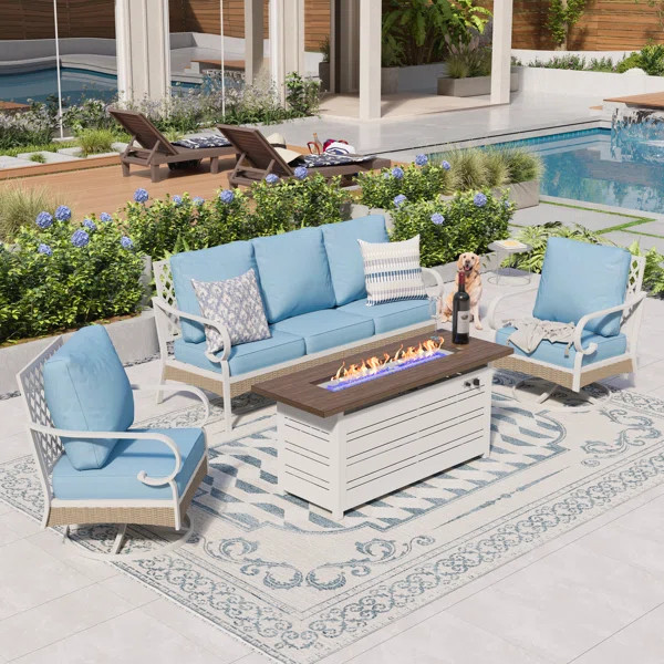 Tapasi 5 Person Patio Set with Fire Pit Table & Swivel Lounge Chairs | Wayfair North America