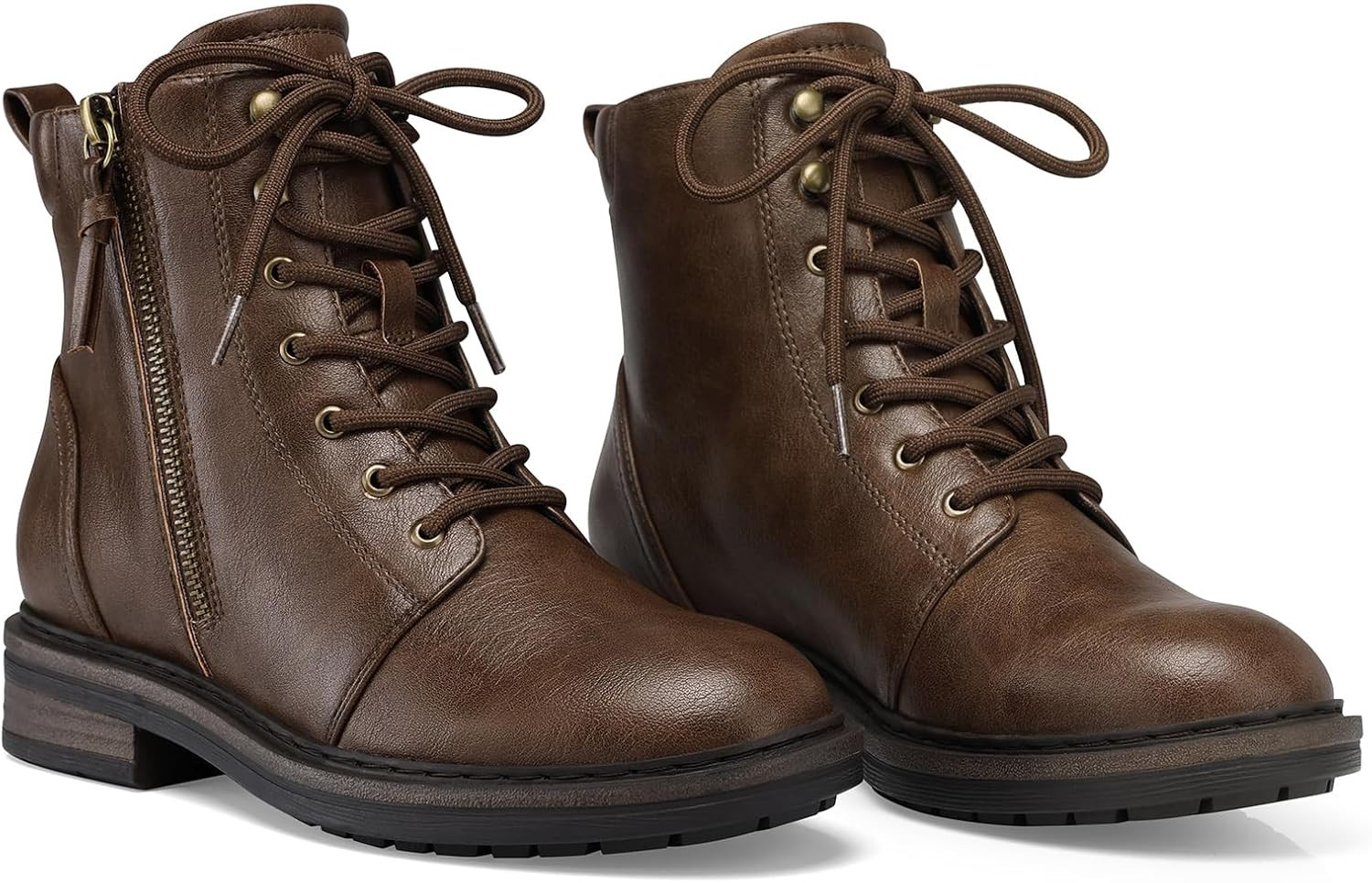 SHIBEVER Ankle Boots for Women Comfortable: Lace-up Flat Combat Boots Fall | Amazon (US)