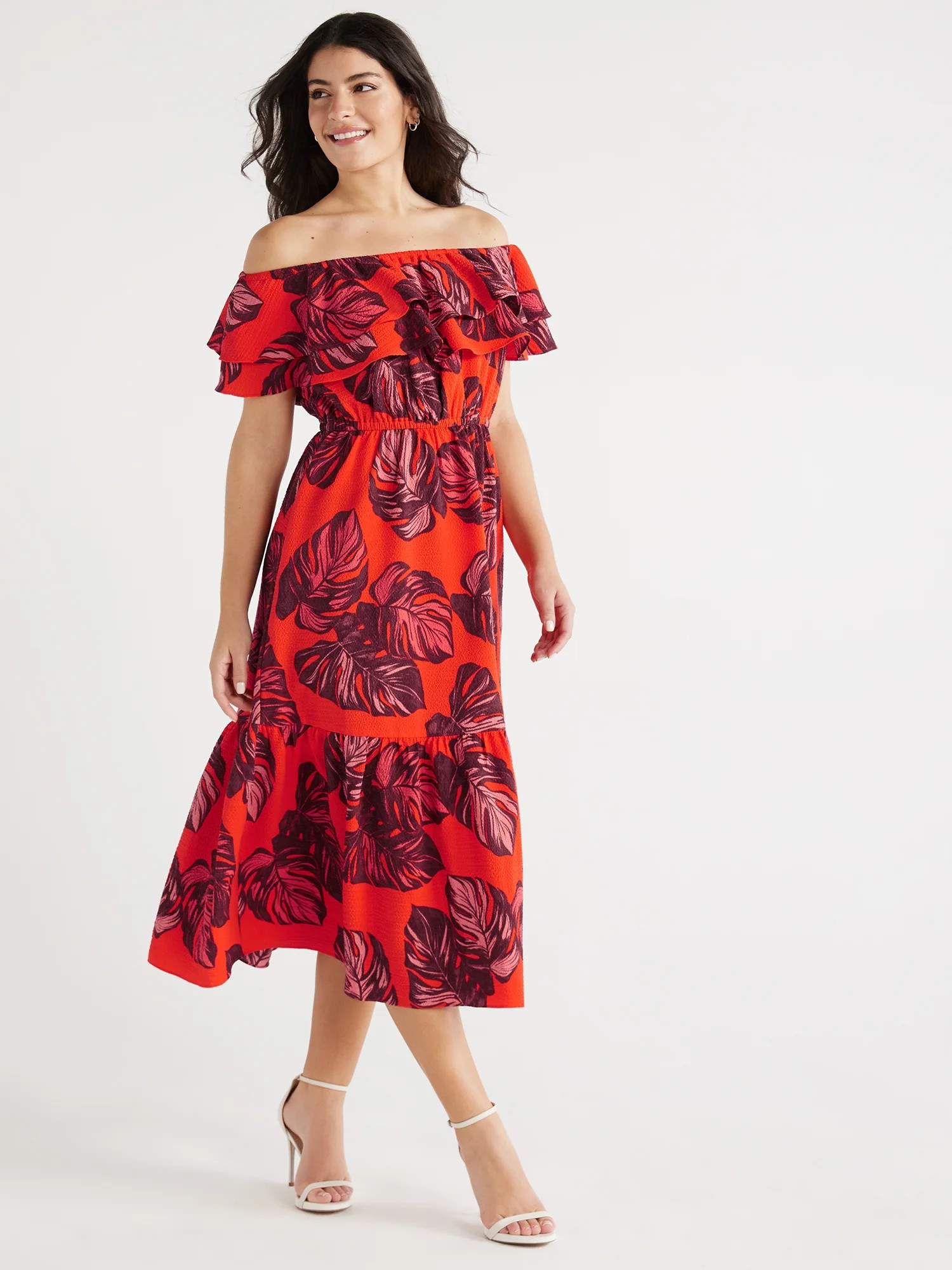 Sofia Jeans Women's and Women's Plus Maxi Dress with Double Ruffle Convertible Neck, Sizes XS-5X | Walmart (US)