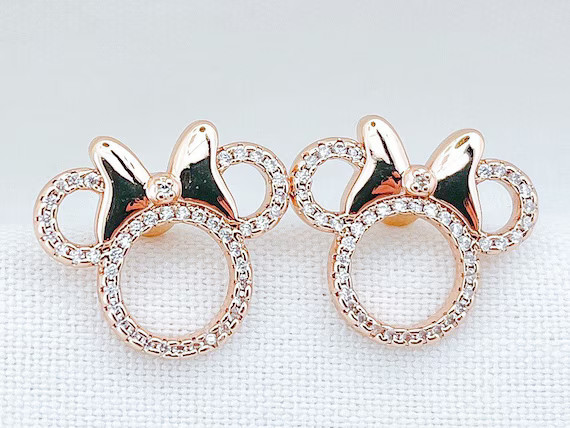 Minnie Mouse EARRINGS Disney Themed Jewelry Rose Gold Plated | Etsy | Etsy (US)