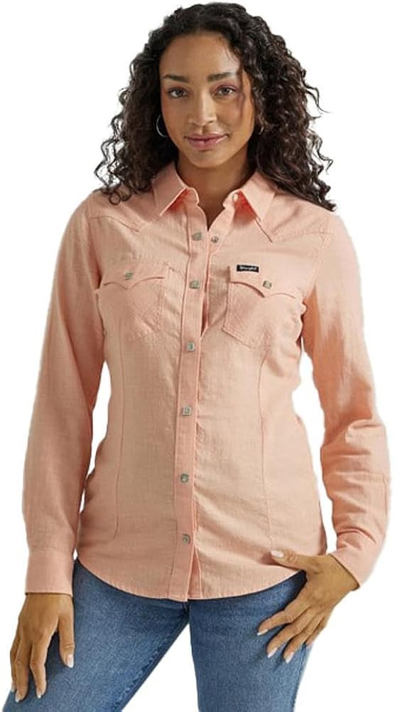 Wrangler Women's Retro Solid Peach Snap Shirt | Amazon (US)