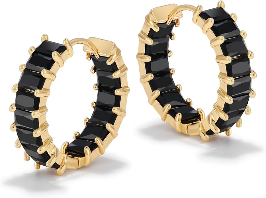 Lourny Crystal Hoop Earrings for Women, 18K Gold Plated Chunky CZ Hypoallergenic Trendy Lightweig... | Amazon (US)