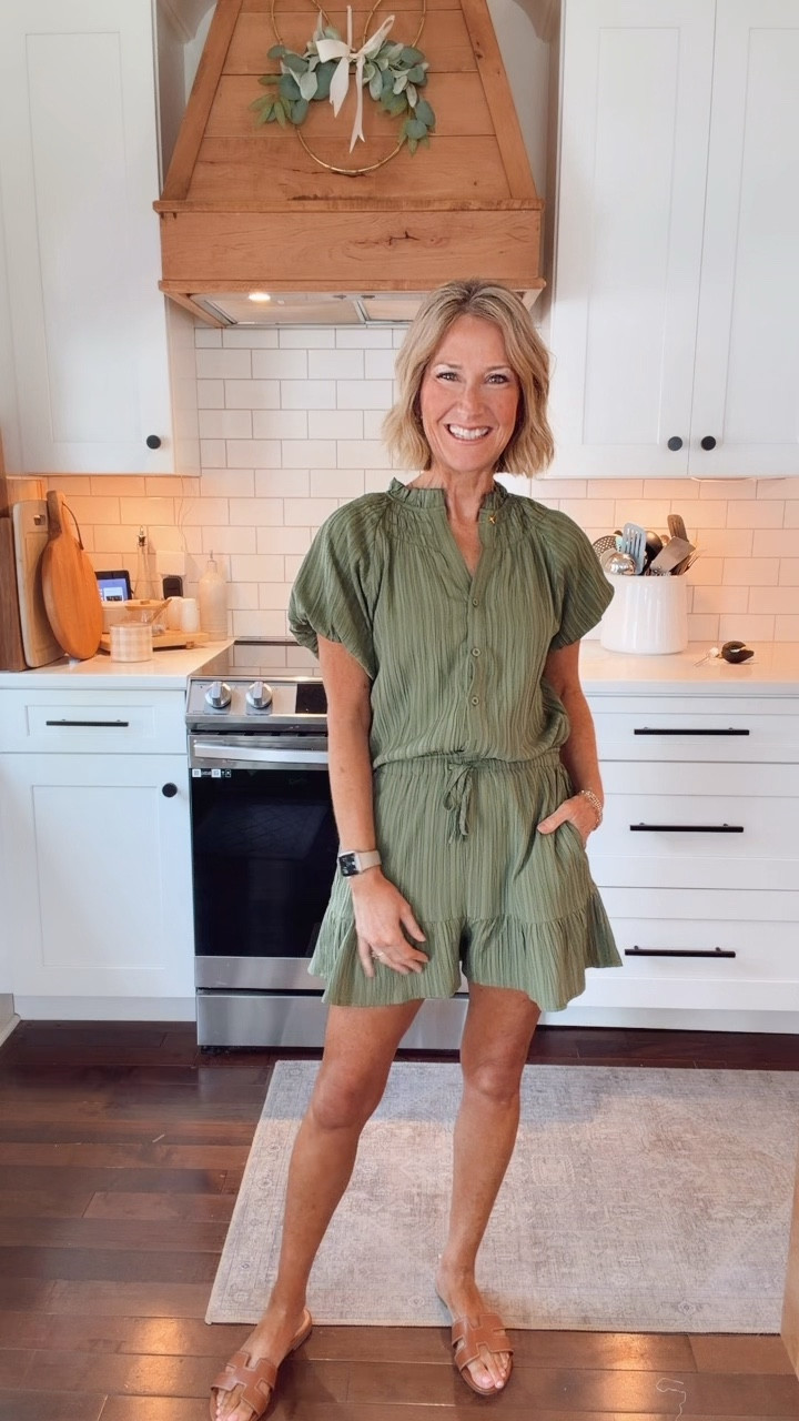 Such a cute romper! Loving the ruffle trim detail 💕    Comes in several other color options.  Wearing a small.

#LTKPetite #LTKOver40 #LTKootd