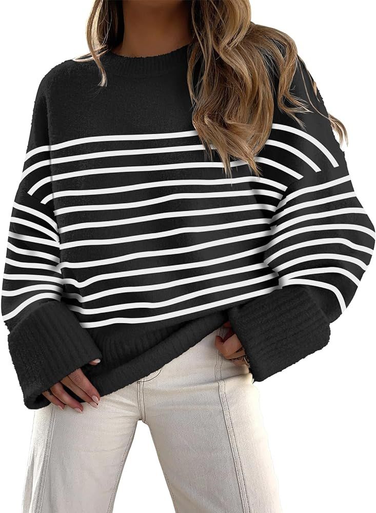 ANRABESS Women's Crewneck Long Sleeve Oversized Fuzzy Knit Chunky Warm Pullover Sweater Top | Amazon (US)