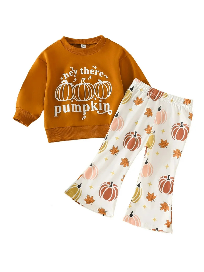 GXFC Toddler Girls Halloween Outfits Set Clothes 6M 1T 2T 3T 4T Kids Girls Long Sleeve Pumpkin Le... | Walmart (US)