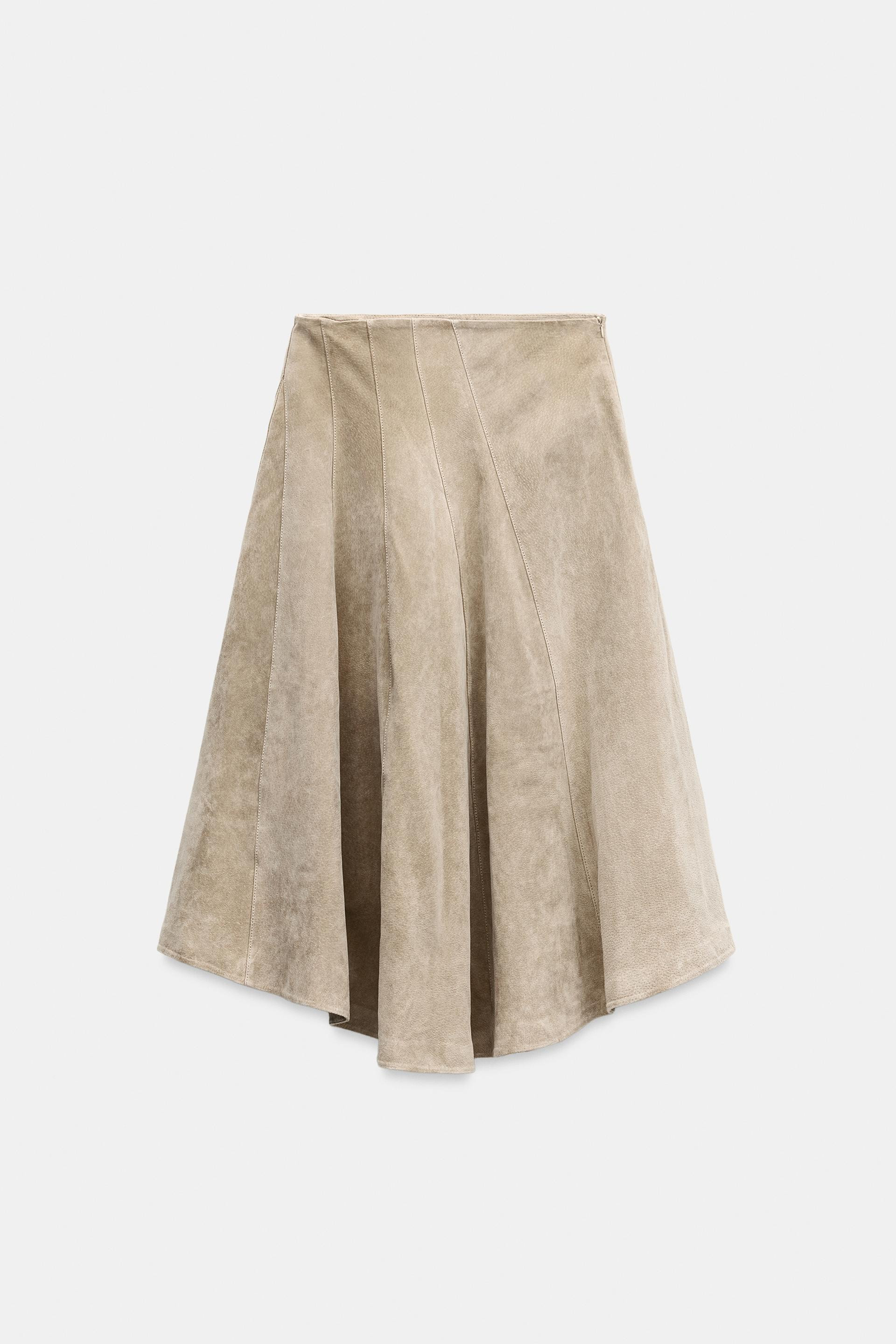 Zara - 100% Leather Midi Skirt - Sand - M - Woman | Zara US