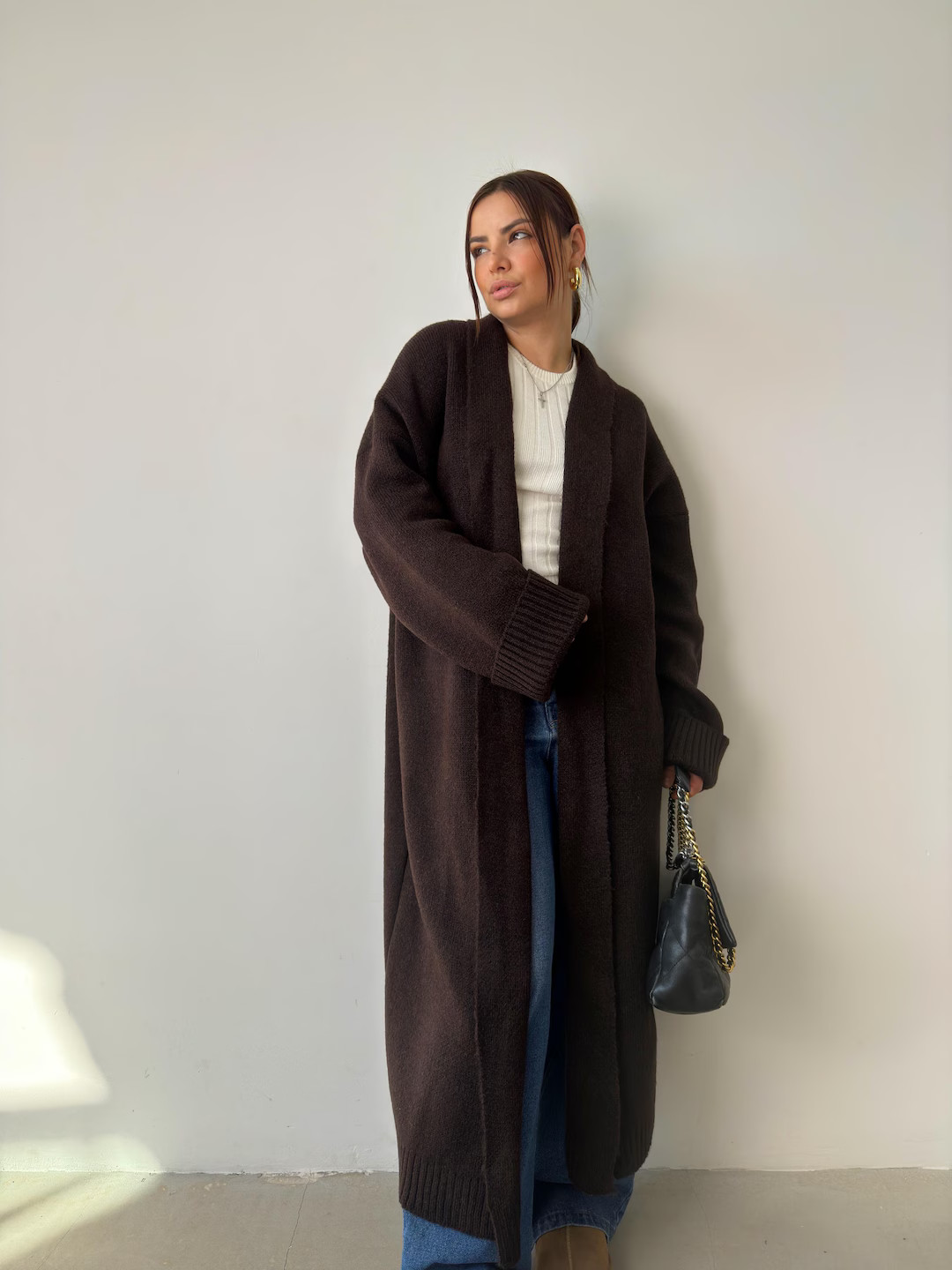 Brown Extra Long Knit Cardigan, Oversized Wool Coat - Etsy | Etsy (US)