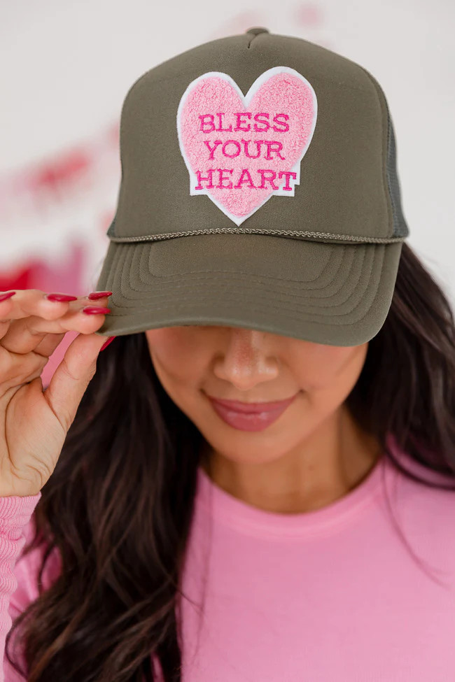 Bless Your Heart Patch Olive Trucker Hat | Pink Lily