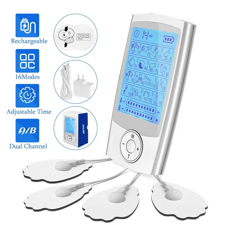 Rechargeable Tens Unit Muscle Stimulator EMS Dual Channel with 4 Pairs Reusable Electrode Pads 16... | Walmart (US)