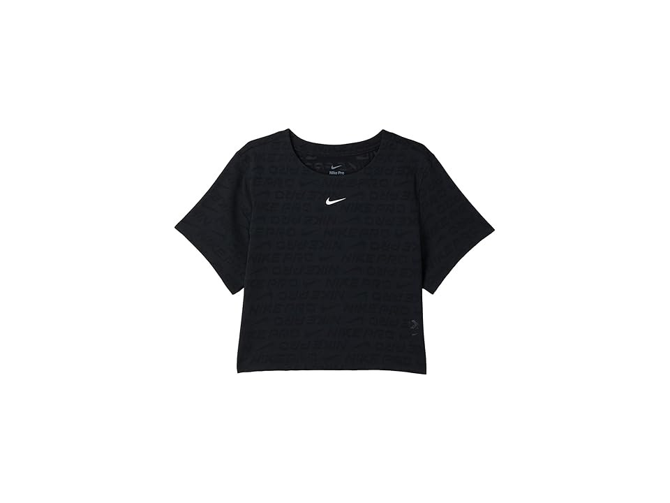 Nike Kids Pro Dri-FITtm Short Sleeve Cropped Jacquard Top Girl's T Shirt Black/White : XL, Nylon/Spandex | Zappos