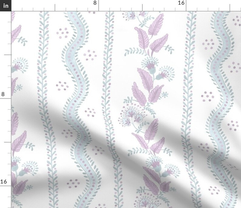 Cottagecore Fabric Emma Stripe Lilac by Danika_herrick Floral Stripe Botanical Grandmillennial Bl... | Etsy (US)