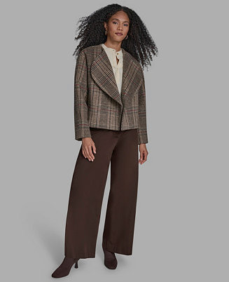 Women's Plaid Crop Open Front Jacket | Macy's