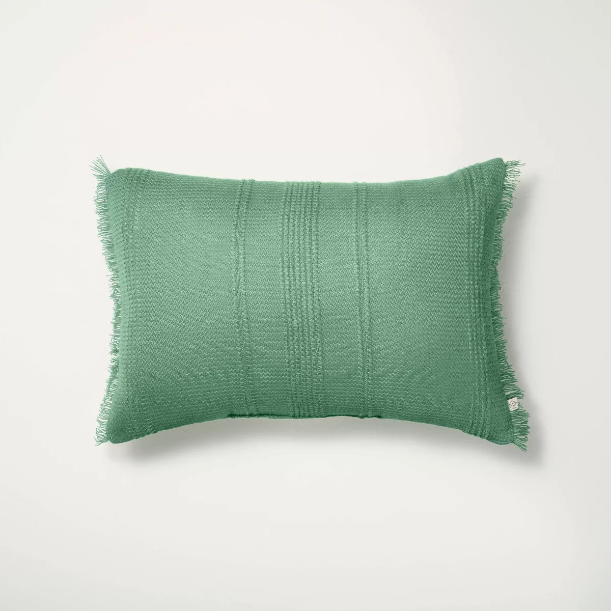 14"x20" Textured Fringe Indoor/Outdoor Lumbar Throw Pillow Green - Hearth & Hand™ with Magnolia | Target