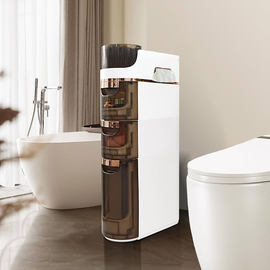BGYMF 3-Tier Slim Bathroom Storage Cabinet, Slim Cabinet for Bathroom,Narrow Rolling Storage Cart... | Amazon (US)