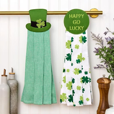 St Patrick's Day Kitchen Tie Towels Happy Go Lucky Set of 2 | The Lakeside Collection | Target