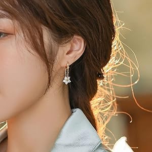 Reffeer 925 Sterling Silver Flower Chain Drop Earrings Hoop for Women Teens Huggie Hoop Dangle Ea... | Amazon (US)