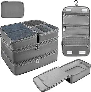 DIMJ Packing Cubes 8 Pcs for Suitcase Lightweight Travel Essential Bag with Large Toiletries Bag ... | Amazon (US)