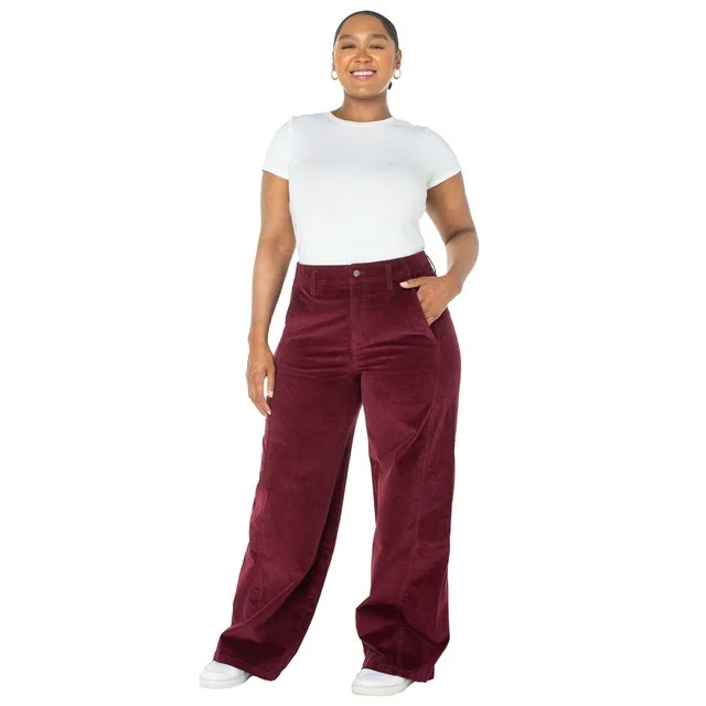 Celebrity Pink Women's and Women's Plus High Rise Corduroy Wide Leg Pant, Sizes 1-24W | Walmart (US)