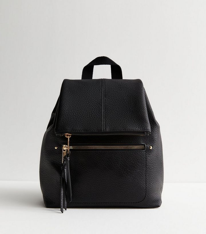 Black Leather-Look Flap Backpack | New Look | New Look (UK)